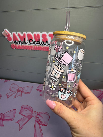 Cozy Book Girly Glass Cup