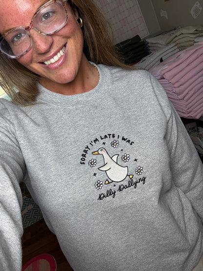 Dilly Dallying Goose Embroidered Crewneck by Sawdust and Cedar