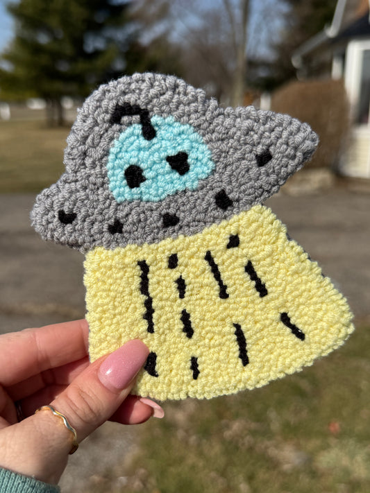 Retro Alien Doodles Mug Rug Coaster
