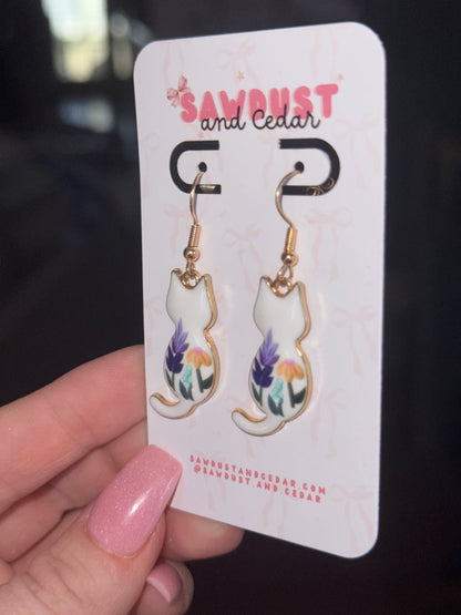 Spring Floral Cat Earrings