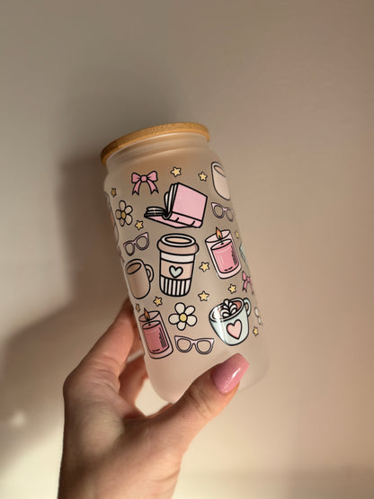 Cozy Book Girly Glass Cup