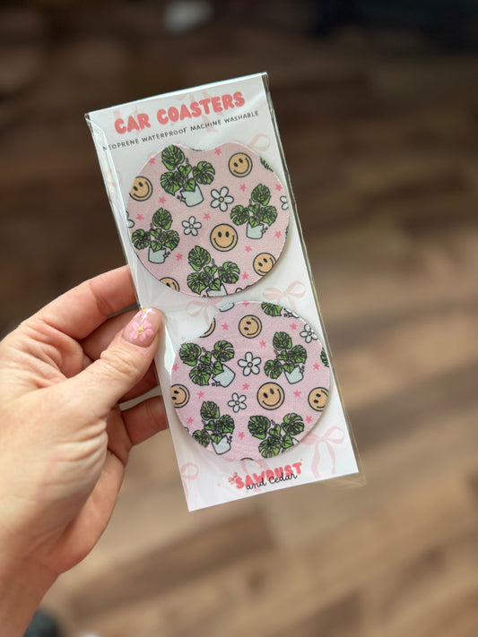 Happy Houseplant Car Coaster