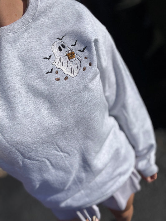 Embroidered Coffee Ghost Crewneck