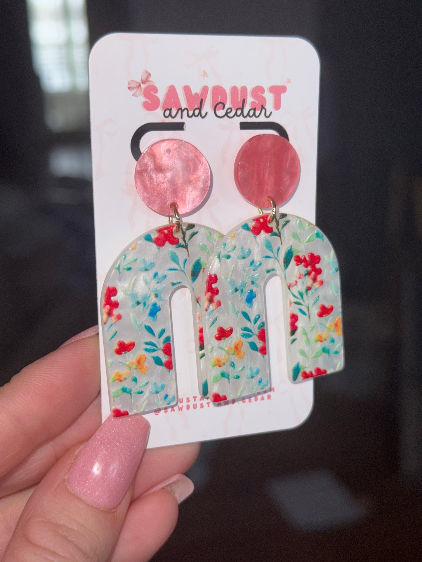 Pink Wildflower Arch Earrings