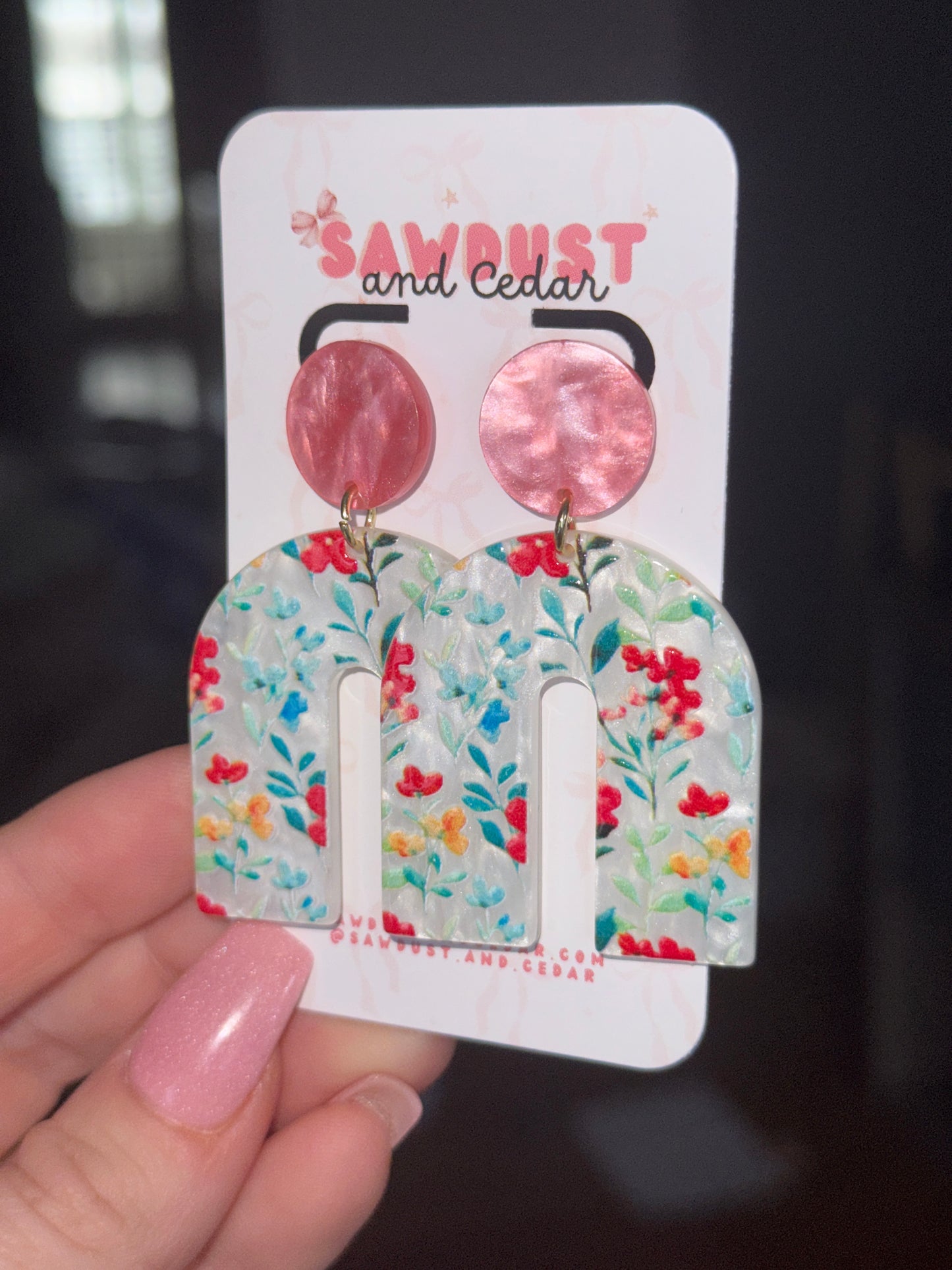Pink Wildflower Arch Earrings