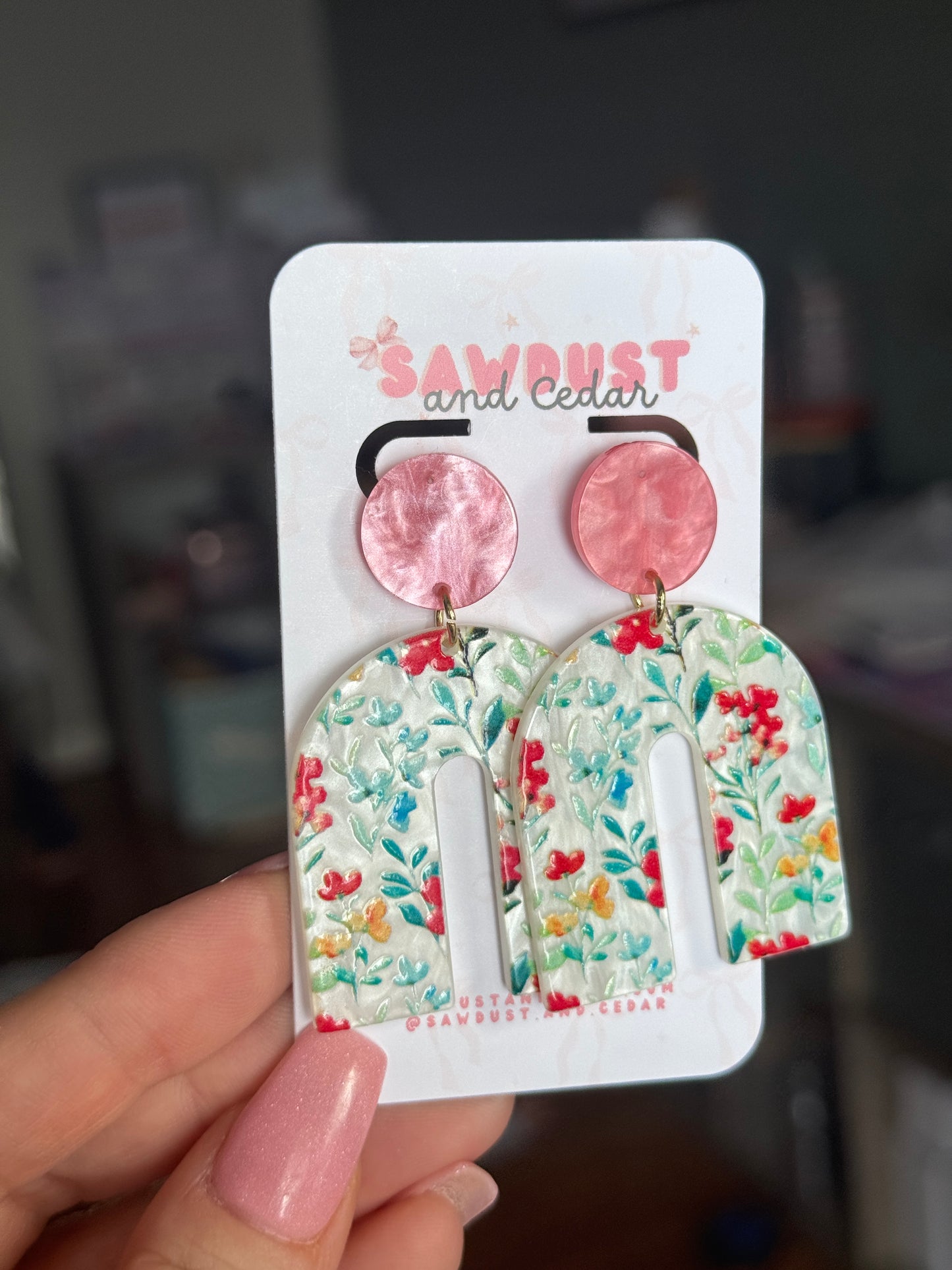 Pink Wildflower Arch Earrings