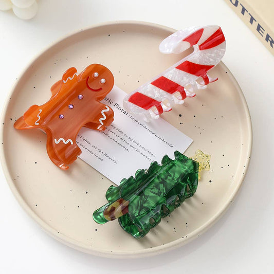 Christmas Candy Cane Gingerbread Acrylic Hair Clip