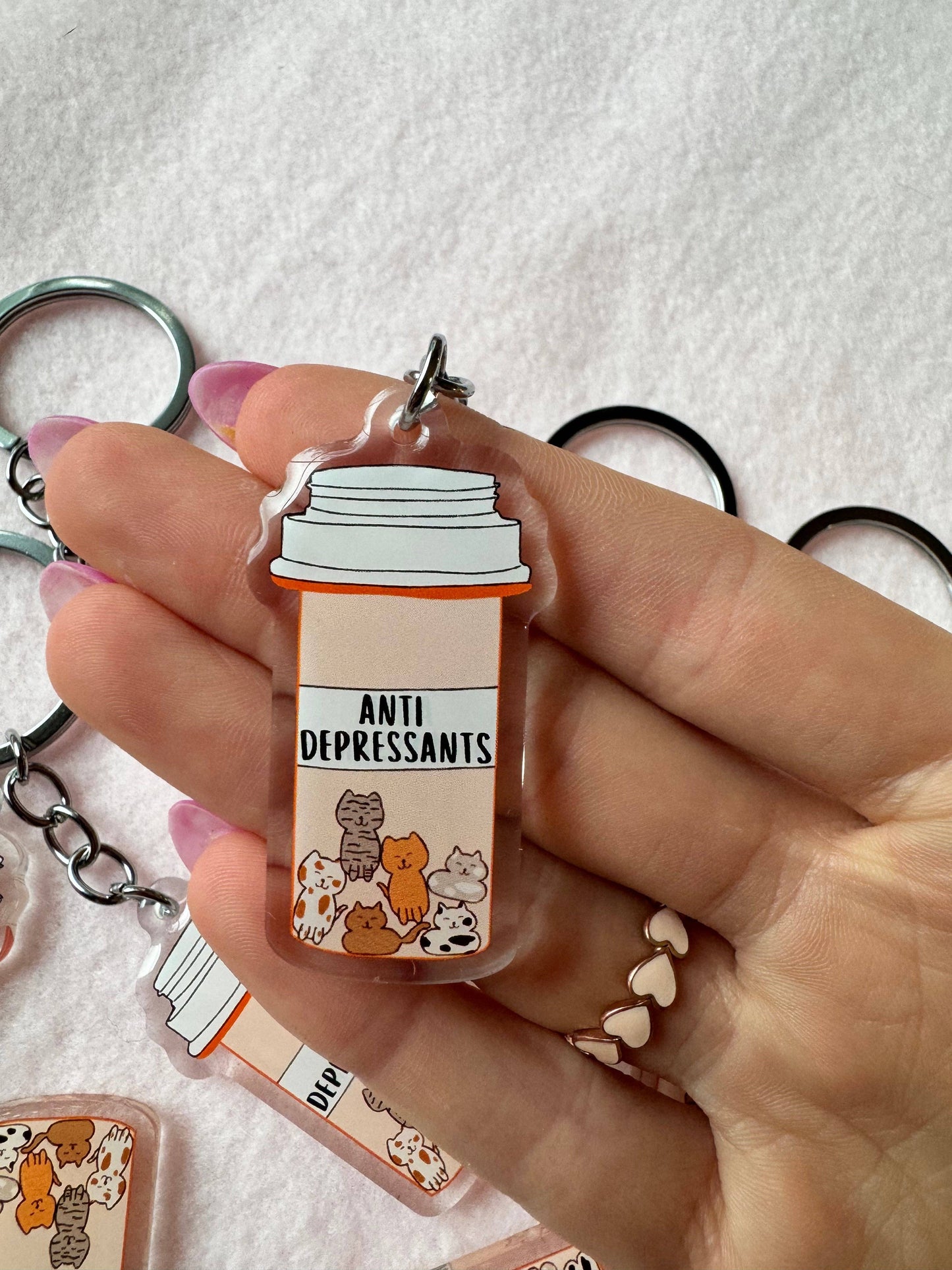 Cat Pill Bottle Keychain