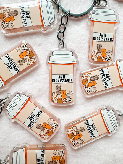 Cat Pill Bottle Keychain